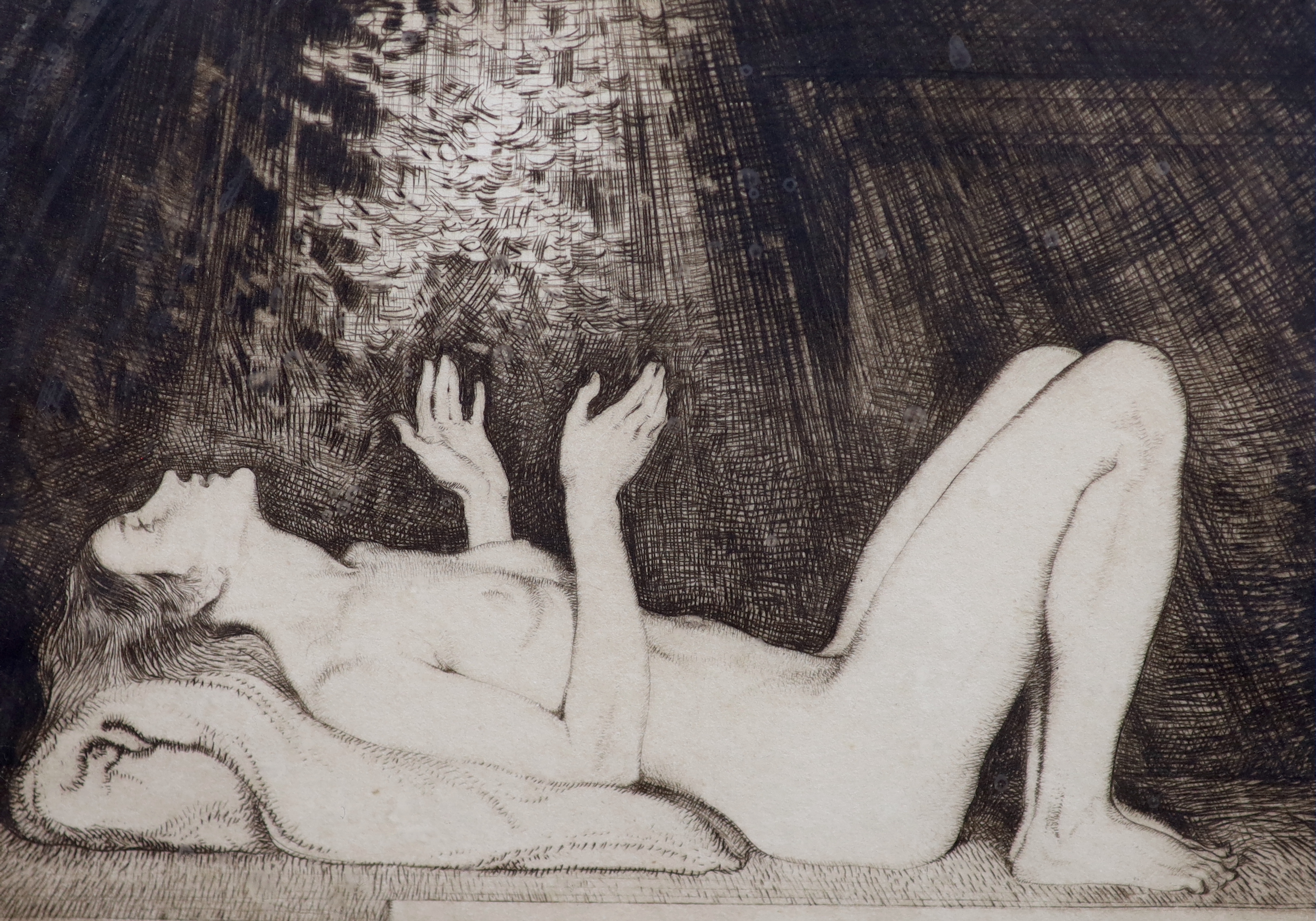 Sir William Russell Flint R.A., P.R.W.S. (British, 1880-1969), Reclining female nude, drypoint etching, 12 x 17cm